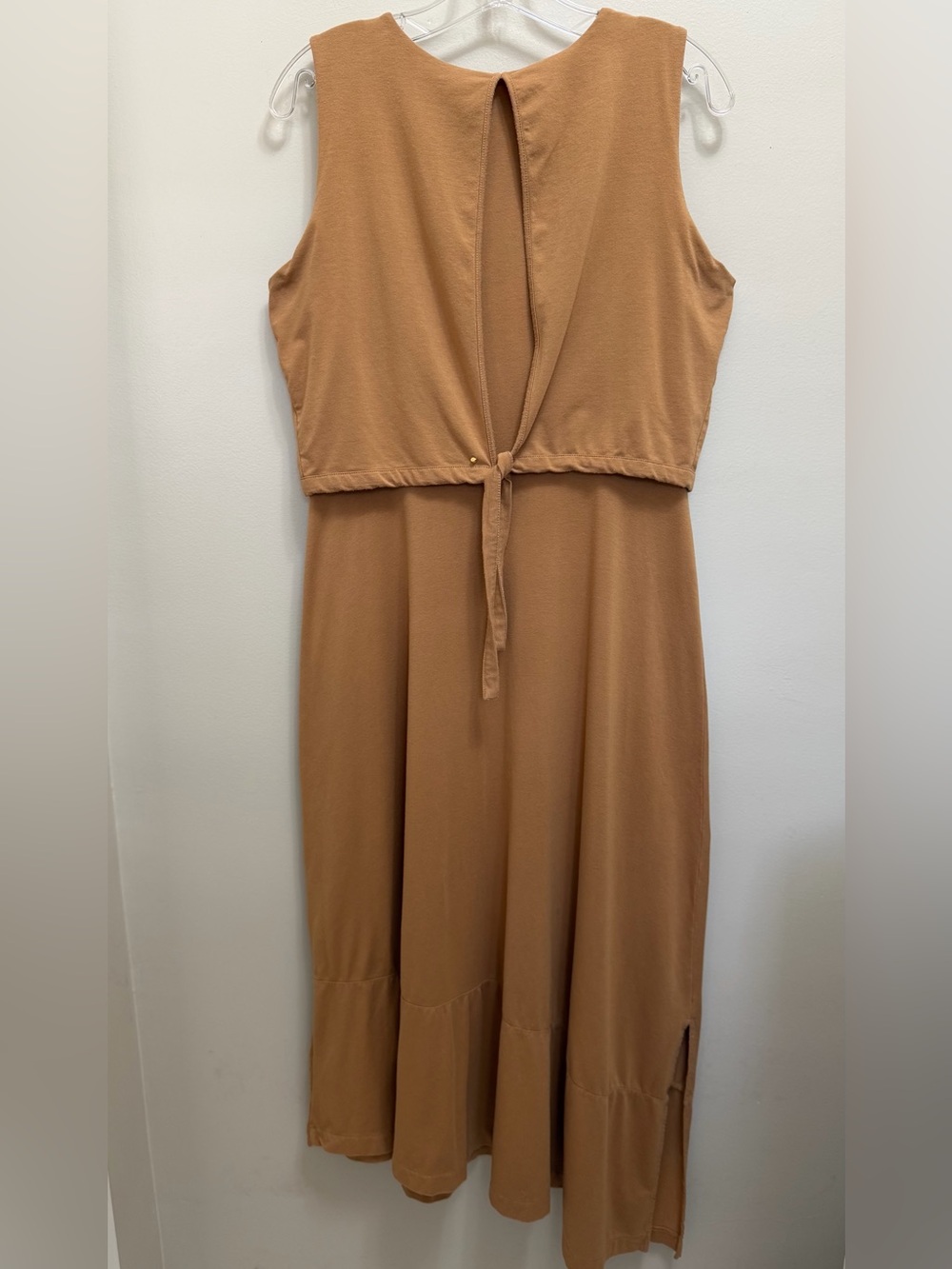 Cuyana Asymmetrical Overlay Dress Tie Back Organic Pima Cotton Camel Tan Size M - Picture 3 of 12